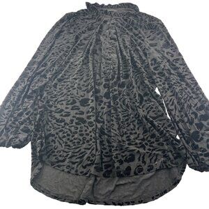 White House Black Market Womens Animal Print Blouse Large semi‎ sheer velvet